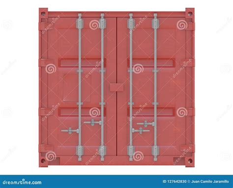 Red Shipping Container Isolated Point Of View On A White Background 3d