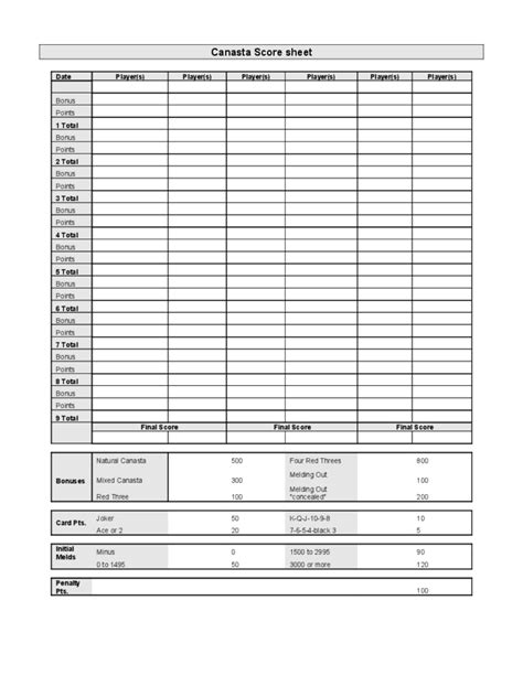 2024 Canasta Score Sheet Fillable Printable Pdf And Forms Handypdf