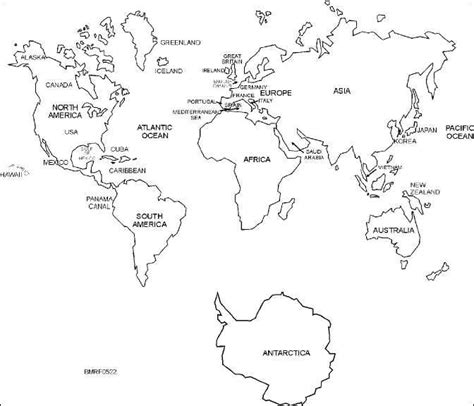Black And White Labeled World Map Printable World Map Printable