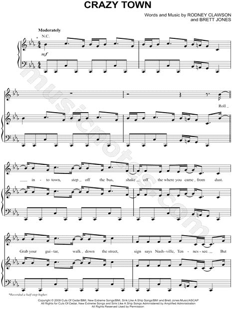 Jason Aldean Crazy Town Sheet Music In C Minor Download And Print