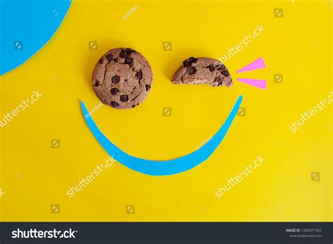 Cookie Chocolate Chips Happy Smiley Face Stock Photo 1392971402