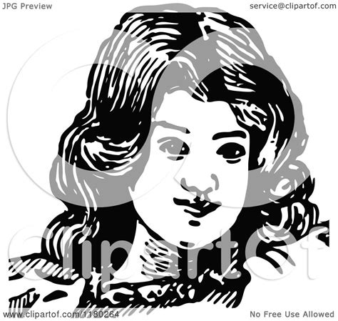 Clipart Of A Retro Vintage Black And White Girl Royalty Free Vector