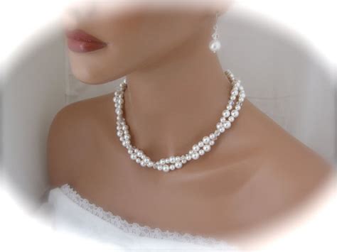 pearl bridal necklace and earrings wedding jewelry set bridesmaid jewelry pearl jewelry bridal