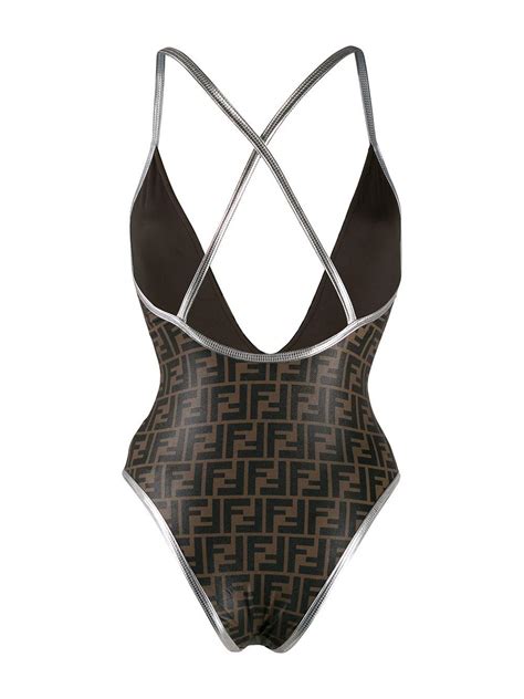Fendi Synthetic Ff Monogram Print Swimsuit In Brown Lyst