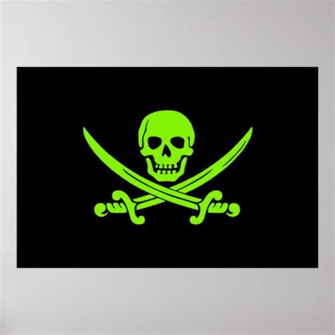 Neon Green Jolly Roger Pirate Flag Print Zazzle