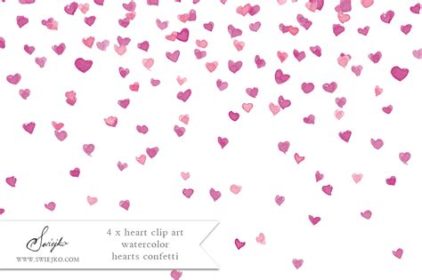 Pink Hearts Hearts Rain Watercolor ~ Illustrations On