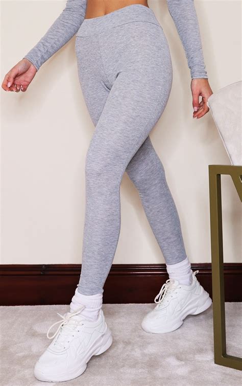 Grey Wide Soft Ribbed Leggings Co Ords Prettylittlething