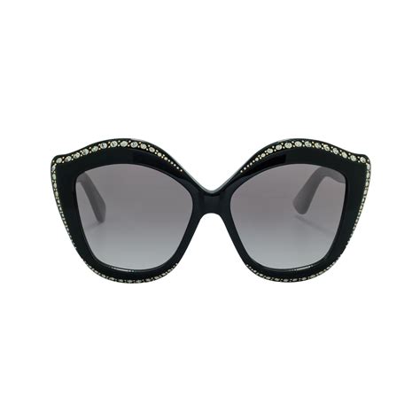 Gucci Black Crystal Cat Eye Sunglasses Gg0118s 30001565001 Shopworn