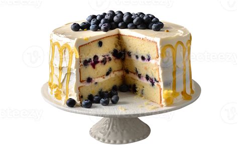 Delicious Lemon Blueberry Cake Isolated On Transparent Background