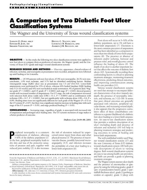 A Comparison Of Two Diabetic Foot Ulcer Classification Systems The