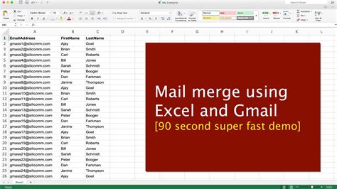 Mail Merge With Excel And Gmail 90 Second Demo Youtube