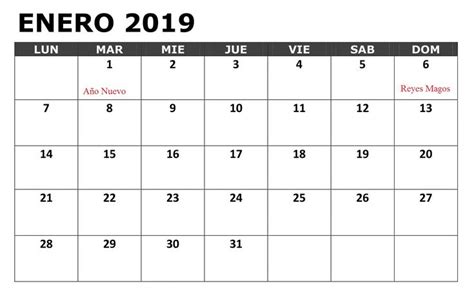 Calendario Enero 2019 Con Festivos Calendario Enero Calendario Enero