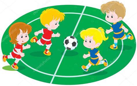 Niños Jugando Al Fútbol — Vector De Stock © Alexbannykh 37561489