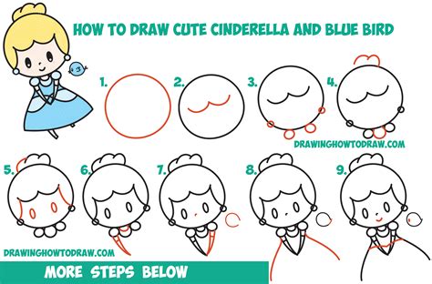 How To Draw Cute Chibi Kawaii Cinderella And Blue Bird Easy Step By