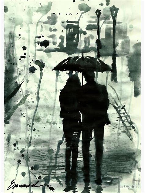 póster dibujo de tinta día lluvioso pareja con paraguas amor de art2print redbubble