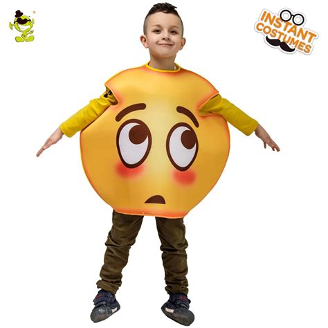 Children Shy Emoji Costumes Kids Yellow Funny Jumpsuit Fancy Mascot