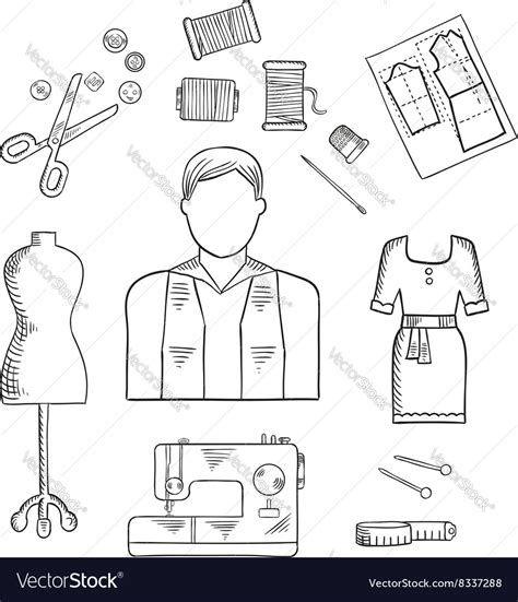 Tailor Or Fashion Designer Profession Sketch Icon Vector Image