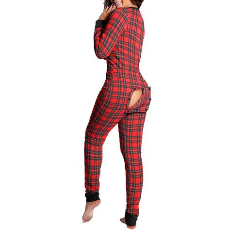 Sunsiom Women Sexy Pajamas Sets Butt Flap Jumpsuit V Neck Overall Romper Onesies