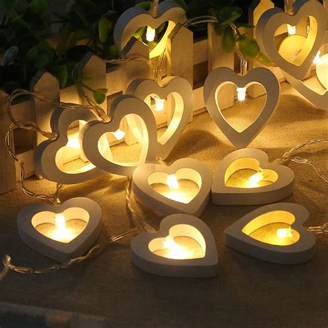 Wooden Heart Shaped Led String Lights Apollobox
