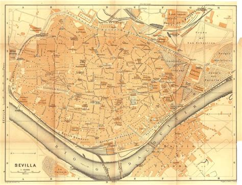 Antique City Map Of Seville Spain Baedeker Street Plan