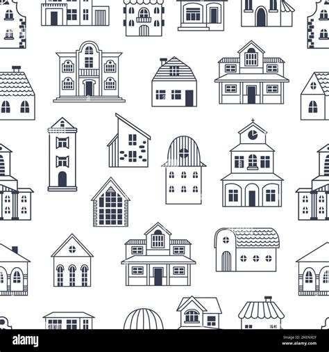 Cute Doodle Homes Seamless Pattern Tiny Houses Line Architecture