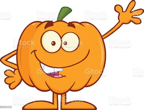 Funny Pumpkin Waving A Greeting Stock Illustration Download Image Now