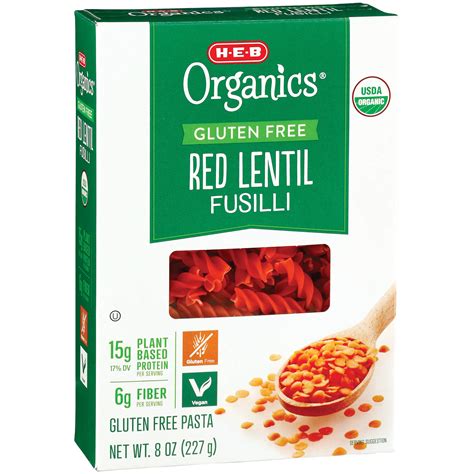 h e b organics gluten free red lentil fusilli pasta shop pasta at h e b