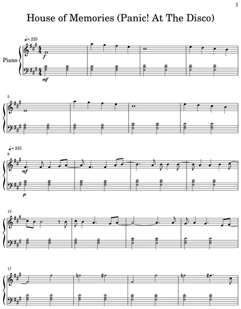 House of Memories (Panic! At The Disco) - Sheet music for Piano