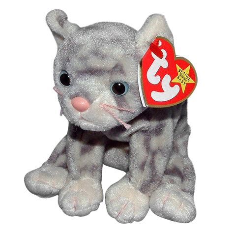 Ty Beanie Baby Silver The Grey Tabby Cat Stuffed Animal Mwmt