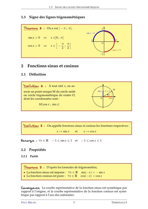 Les fonctions sinus et cosinus Maths Terminale S exercices corrigés Dyrassa
