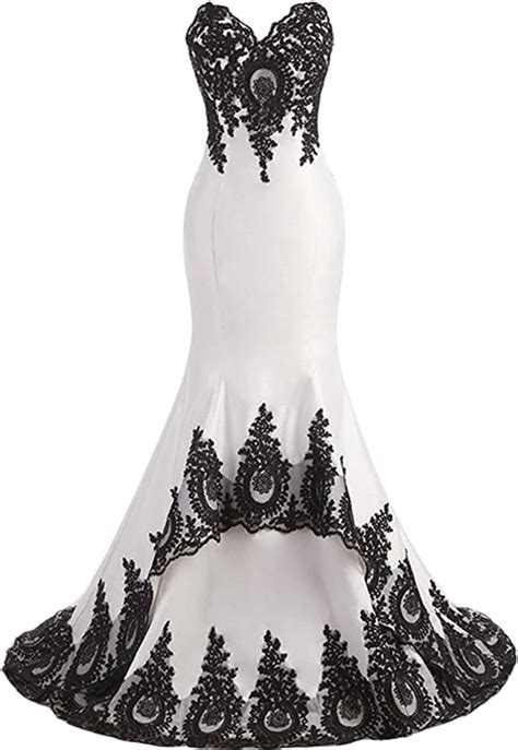 Aiyi Mermaid Long White And Black Lace Gothic Prom Wedding Dresses At