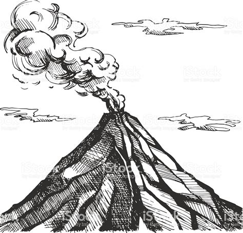 Vector Sketch Of The Volcano The Eruption And Smoke Against The Sky