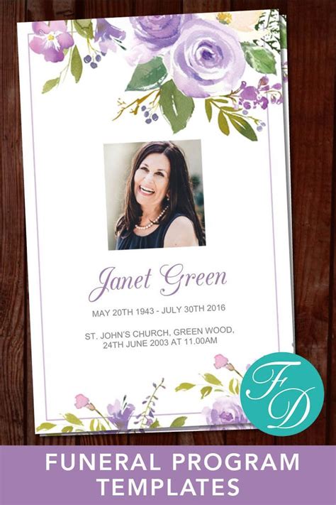 In Loving Memory Obituary Service Printable Purple Rose Flower Funeral