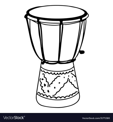 Hand Drawn Djembe Drums Doodle Isolated On White Vector Image