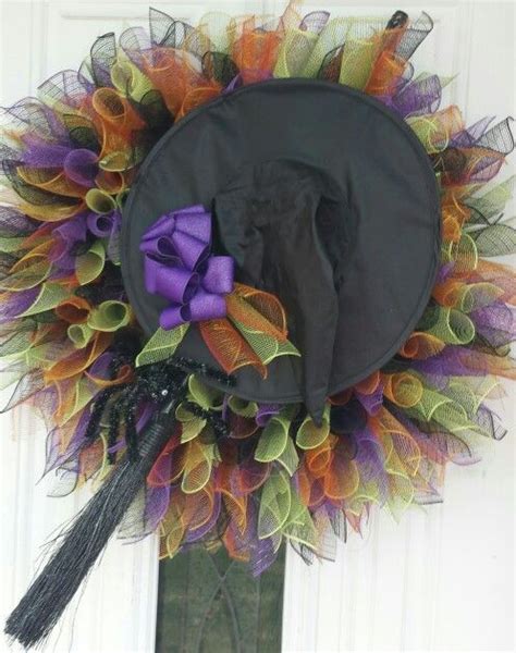 Witches Broom Deco Mesh Wreath With Ride Along Spider 9000 At