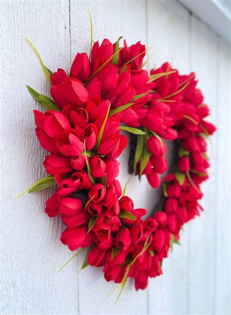 Valentines Day Wreath Red Tulip Heart Wreath Winter Etsy