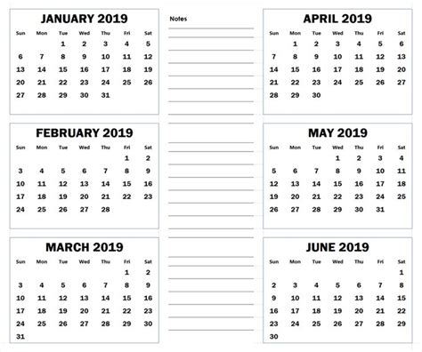 2019 6 Months Half Year Calendar Printable Download Calendar Printables 2019 Calendar