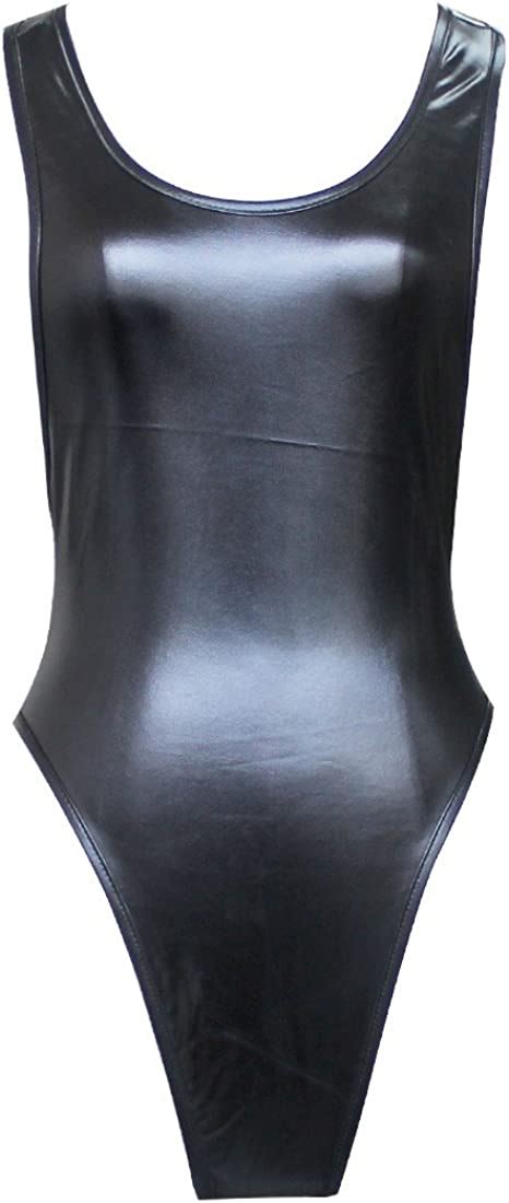 iiniim women faux leather one piece thong bodysuit leotard lingerie string swimsuit black one