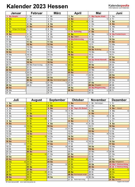 Kalender 2023 Hessen: Ferien, Feiertage, PDF-Vorlagen