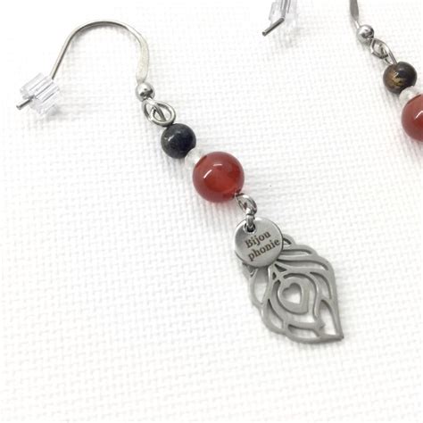 Boucle d'oreille hypoallergénique : chakra sacré 2- bronzite, pierre de