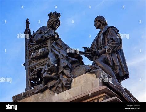 1492 Isabella Aceptando Un Contrato Con Estatua De Colón Granada