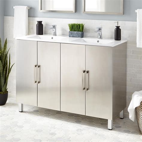 For some, the bath vanities are the focal point of the bathroom. 48" Fasula Stainless Steel Double Vanity - Brushed Nickel ...