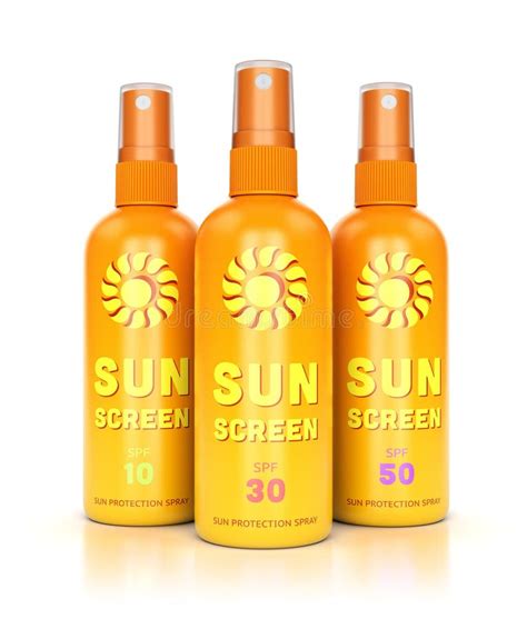 Three Sunscreen Bottles Isolated On White Stock Illustration