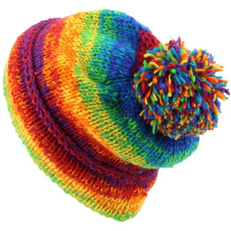 chunky wool knit beanie bobble hat men ladies warm winter slouch baggy lined ebay