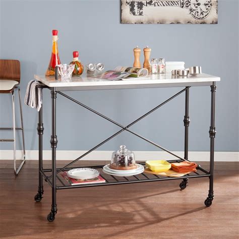 Southern Enterprises Black Serving Cart With Faux Marble Top Chic Bar