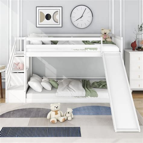 Buy Kaisan Bunk Bed With Slide And Stairs Mide Er Solid Pine Wooden