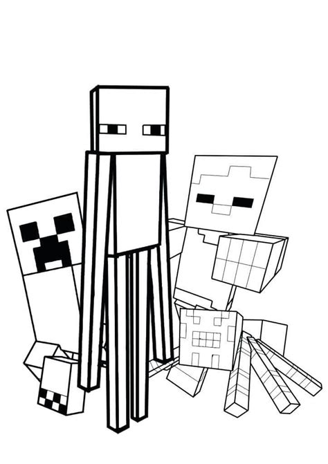 Three Monsters In Minecraft Coloring Page Download Print Or Color