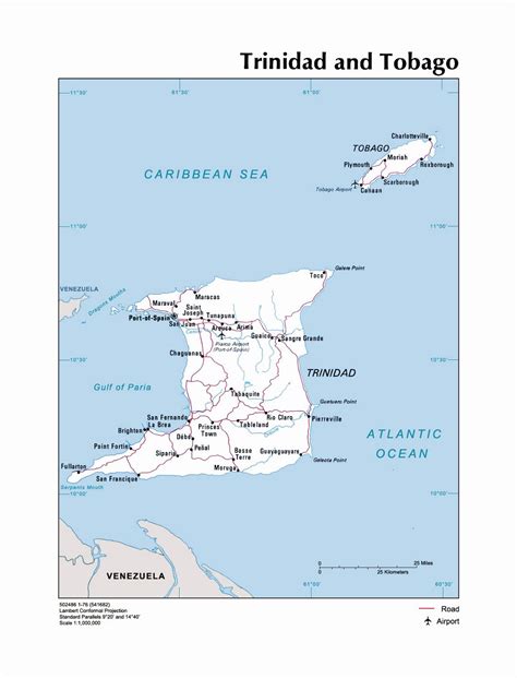 Большая политическая карта Тринидада и Тобаго с дорогами городами и