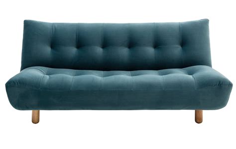 The Kota Teal Fabric 3 Seater Sofa Bed Features A Click Clack Mechanism