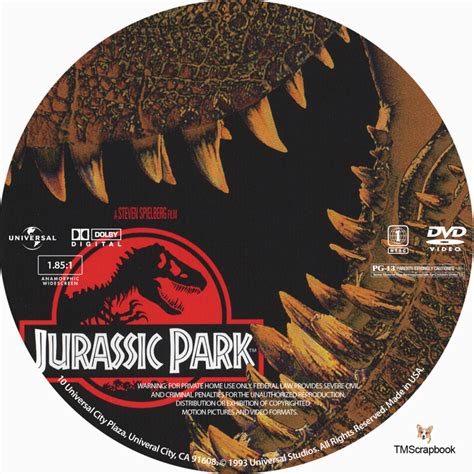Jurassic Park Dvd Label 1993 R1 Custom
